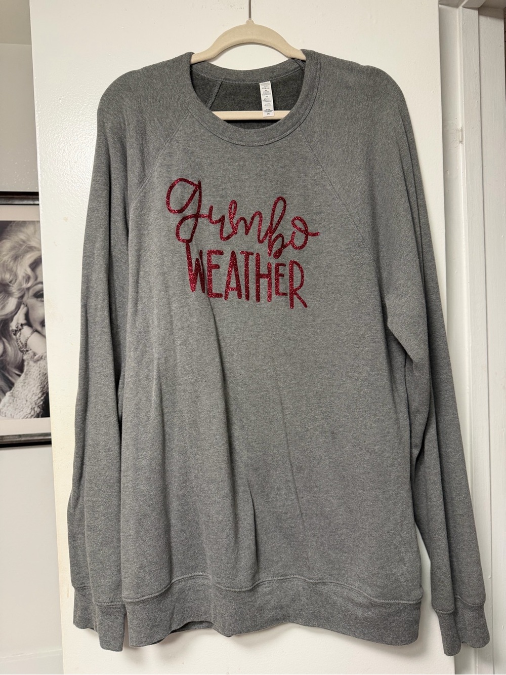 Soft Grey Fleurty Girl New Orleans Sweatshirt with Red Glitter ‘Gumbo Weather’